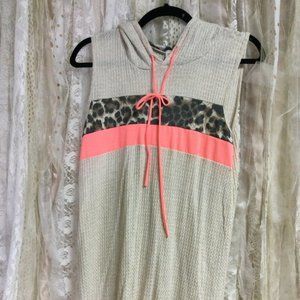 Tan Sleeveless Hoodie Tank with Cheetah and Hot Coral Strips